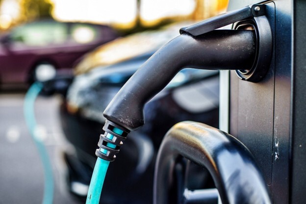 An electric car charging infrastructure that has been installed in a cost efficient way.